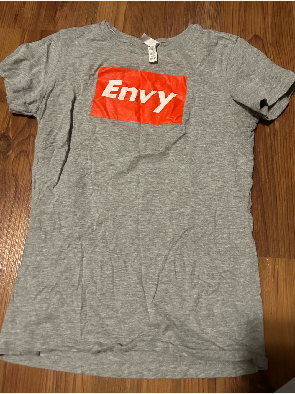 Grey Crew Neck Tee with Bold Red Front Graphic